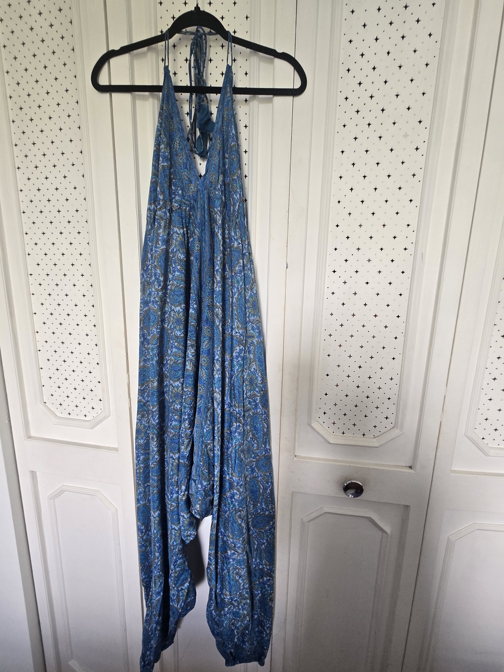 Flowy Blue Paisley Halter Jumpsuit